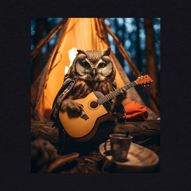 Cottagecore Aesthetic Owl Playing Guitar Camping by Spit in my face PODCAST